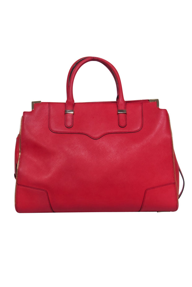 Current Boutique-Rebecca Minkoff - Bright Red Leather Double Handle Convertible Tote w/ Zipper Trim