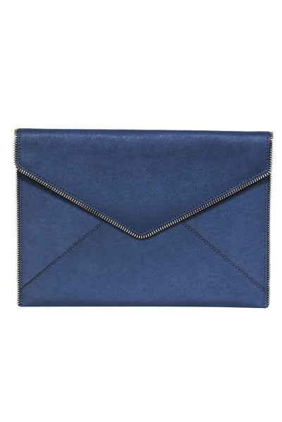 Current Boutique-Rebecca Minkoff - Navy Envelope-Style Leather Clutch w/ Zipper Trim