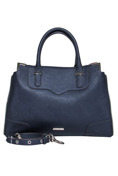 Current Boutique-Rebecca Minkoff - Navy Leather Double Handle Tote w/ Zipper Trim
