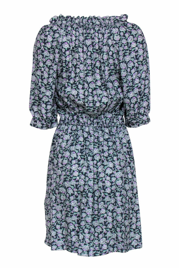 Current Boutique-Rebecca Taylor - Black, Green & Lilac Floral Silk Sundress Sz 6