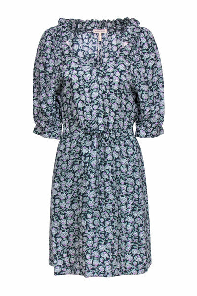 Current Boutique-Rebecca Taylor - Black, Green & Lilac Floral Silk Sundress Sz 6