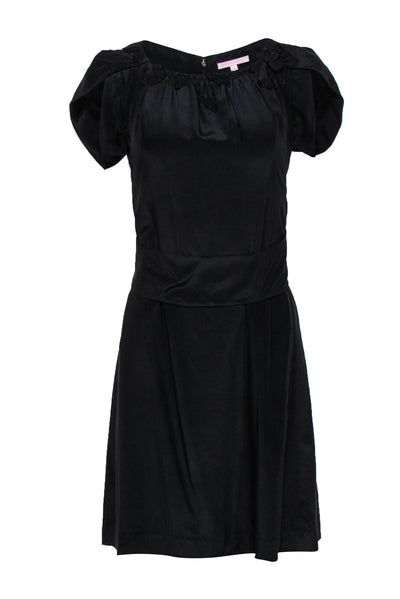 Current Boutique-Rebecca Taylor - Black Silk Belted Dress w/ Floral Appliques Sz 4