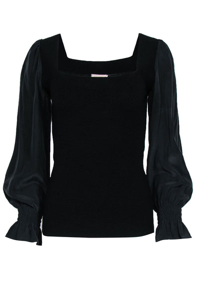Current Boutique-Rebecca Taylor - Black Silk Puff Sleeve Wool & Silk Sweater Sz S