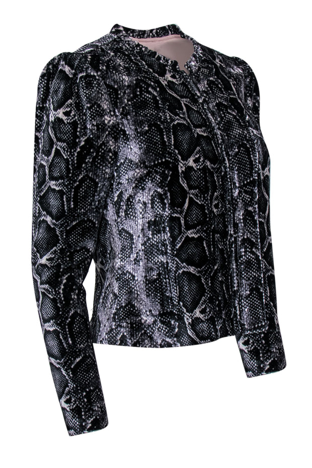 Current Boutique-Rebecca Taylor - Black Velvet Snake Print Jacket w/ Ruffle Collar Size M