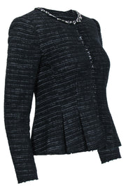 Current Boutique-Rebecca Taylor - Black & White Tweed Jacket w/ Pearl & Embroidered Neckline Sz 0