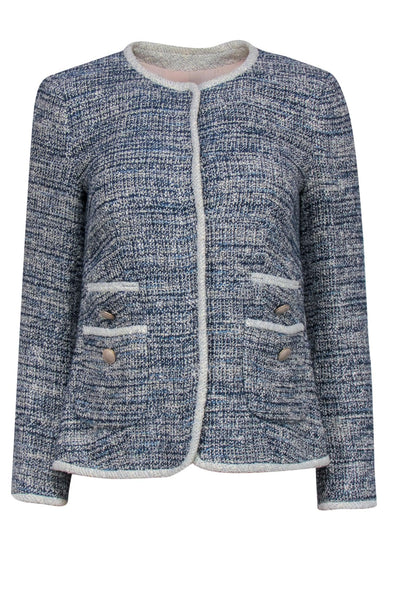 Current Boutique-Rebecca Taylor - Blue Marbled Metallic Tweed Jacket Sz 2