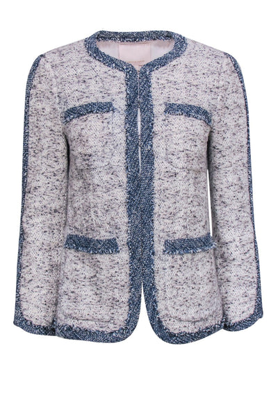 Current Boutique-Rebecca Taylor - Blue, Navy & White Cotton Tweed Blazer w/ Contrast Trim Sz 4