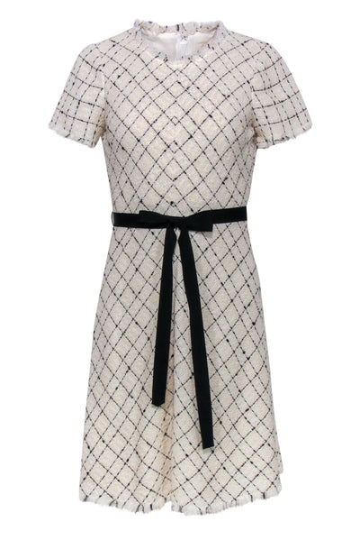 Current Boutique-Rebecca Taylor - Cream & Black Tweed Diamond Print Fit & Flare Dress Sz XS