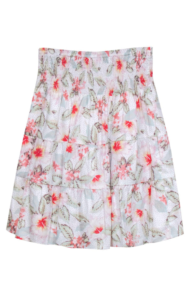 Current Boutique-Rebecca Taylor - Cream Multicolor Floral Print Skirt w/ Smocking Detail Sz S