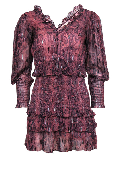 Current Boutique-Rebecca Taylor - Dark Pink Snakeskin Dress w/ Sliver Metallic Detail Sz XS