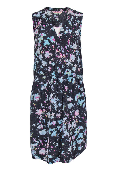 Current Boutique-Rebecca Taylor - Grey & Pastel Floral Silk Sundress w/ Gathered Waist Sz 8