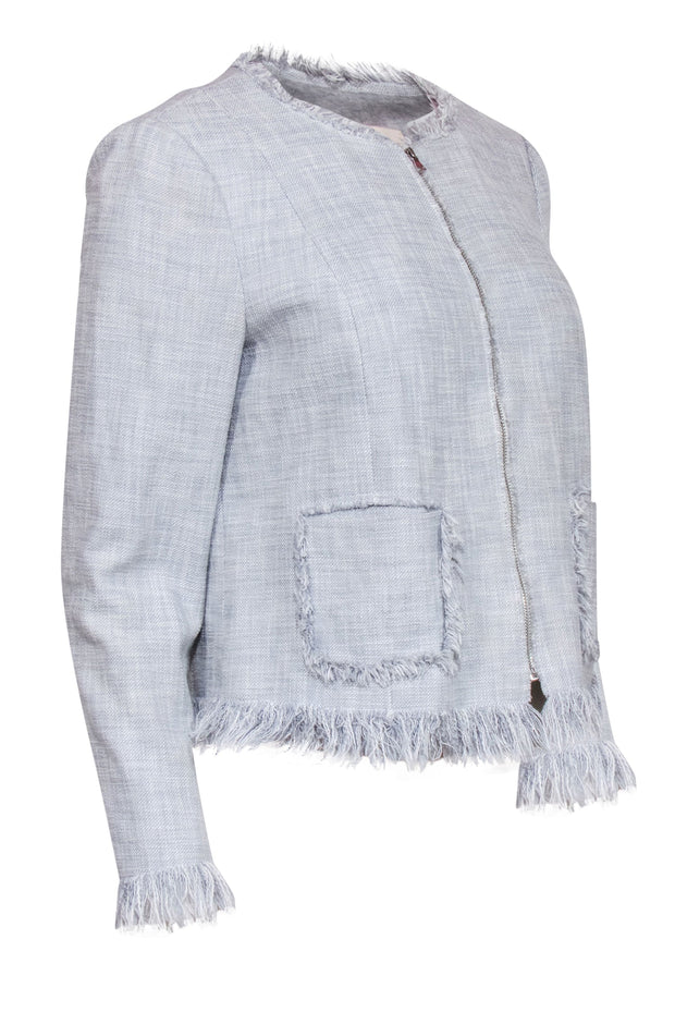 Current Boutique-Rebecca Taylor - Grey & White Tweed Blazer w/ Fringe Accents Sz 8