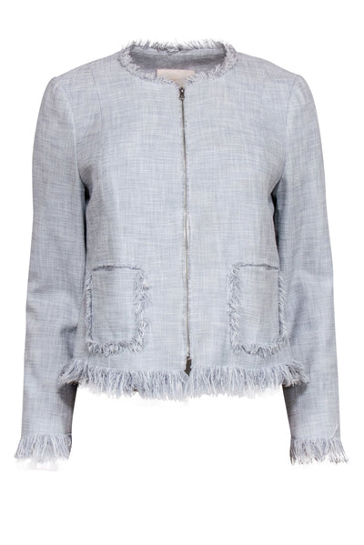Current Boutique-Rebecca Taylor - Grey & White Tweed Blazer w/ Fringe Accents Sz 8