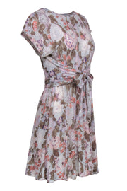 Current Boutique-Rebecca Taylor - Light Blue & Multicolor Floral Print Tied Linen Sheath Dress Sz S