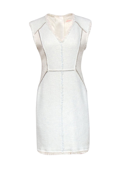 Current Boutique-Rebecca Taylor - Light Blue & White Tweed Sheath Dress w/ Zipper Details Sz 8