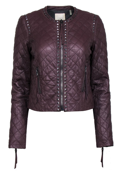 Current Boutique-Rebecca Taylor - Maroon Quilted Stud Trim Leather Jacket Sz S
