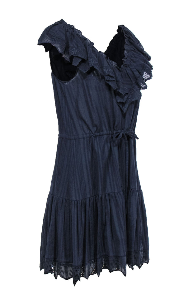 Current Boutique-Rebecca Taylor - Navy Cotton Flutter Hem Dress w/ V-Neckline & Ruffles Sz 8