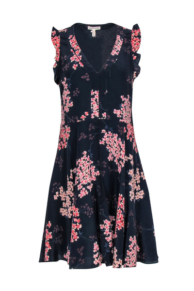 Current Boutique-Rebecca Taylor - Navy & Light Pink Floral Silk A-Line Dress Sz 6