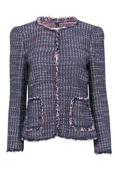Current Boutique-Rebecca Taylor - Navy & Pink Tweed Open Front Blazer Sz 8