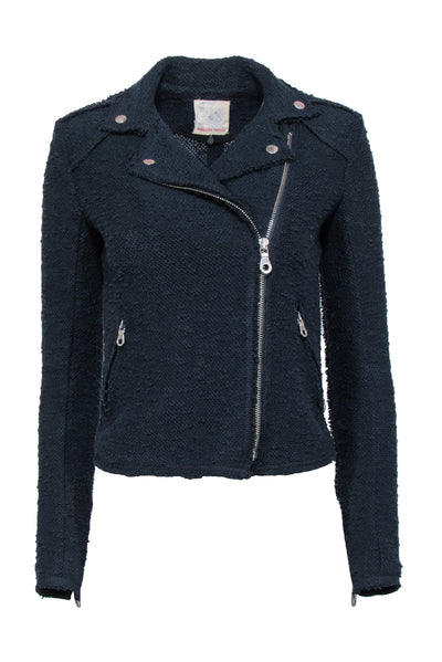 Current Boutique-Rebecca Taylor - Navy Tweed Moto-Style Zip-Up Jacket Sz 0
