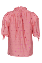 Current Boutique-Rebecca Taylor - Peach Polka Dot Puff Sleeve Blouse Sz 0