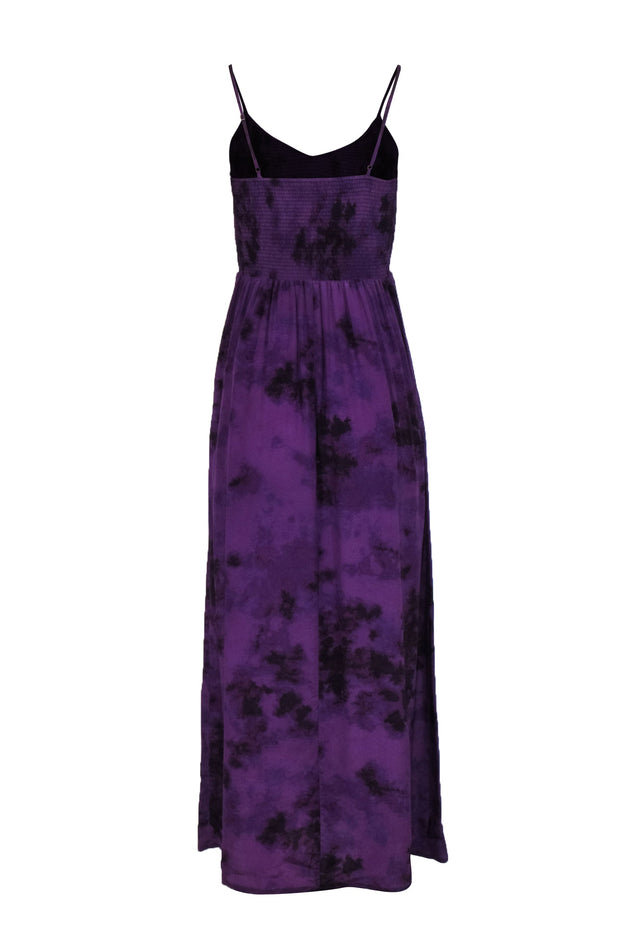 Current Boutique-Rebecca Taylor - Purple Tie-Dye Silk Maxi Dress w/ Smocked Bodice Sz 2
