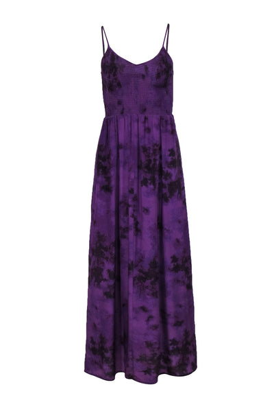 Current Boutique-Rebecca Taylor - Purple Tie-Dye Silk Maxi Dress w/ Smocked Bodice Sz 2