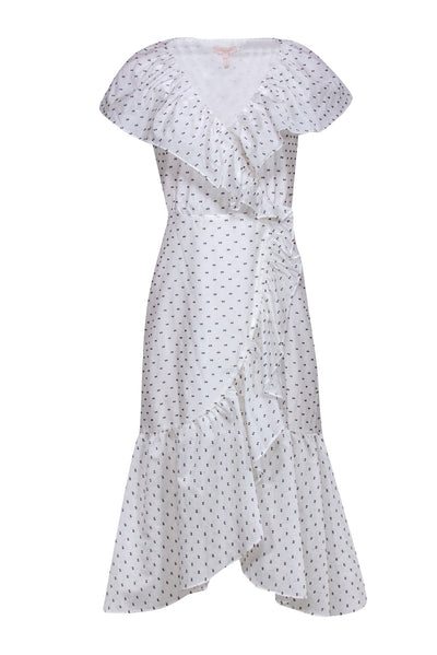 Current Boutique-Rebecca Taylor - White Ruffled Maxi Dress w/ Navy Embroidered Polka Dots Sz 2