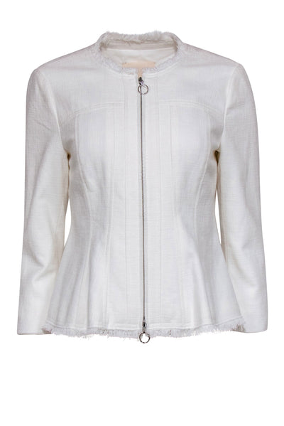 Current Boutique-Rebecca Taylor - White Textured Cotton Blend Zip-Up Jacket Sz 8