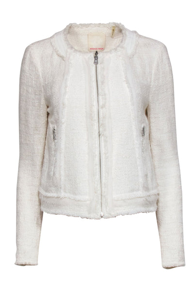Current Boutique-Rebecca Taylor - White Tweed Jacket w/ Lamb Leather Sz 10