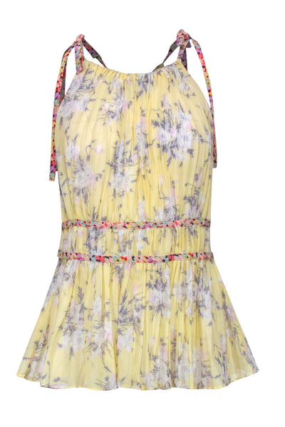 Current Boutique-Rebecca Taylor - Yellow Floral Silk Pleated Tank w/ Contrasting Straps Sz 4
