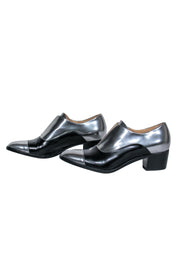 Current Boutique-Reed Krakoff - Silver & Black Leather Block Heel Loafers Sz 7.5