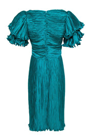 Current Boutique-Richilene - Vintage Teal Pleated Tiered Sleeve Midi Dress Sz 12