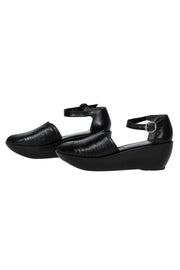 Current Boutique-Robert Clergerie - Black Leather Ankle Strap Peep Toe Platforms Sz 6.5