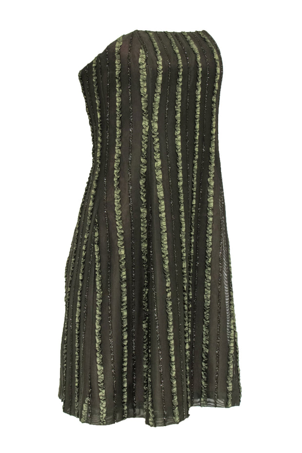 Current Boutique-Robin Jordan - Olive Green Strapless Dress w/ Metallic Ruffles Sz 2