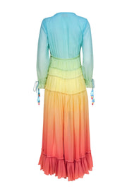 Current Boutique-Rococo Sand - Rainbow Ombre Ruffled Tiered High-Low Maxi Dress Sz S