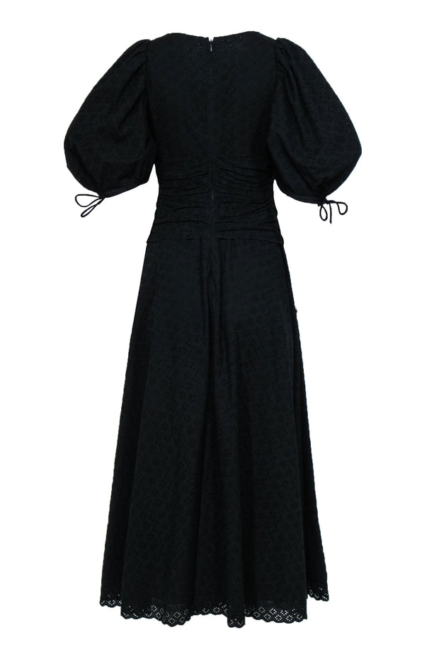 Current Boutique-Rokh - Black Floral Eyelet Puff Sleeve Maxi Dress Sz 2/4