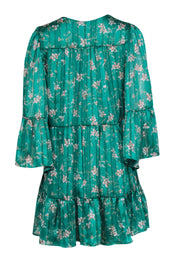 Current Boutique-Sabina Musayev - Green & Floral Print Tiered Ruffle Mini Dress Sz S