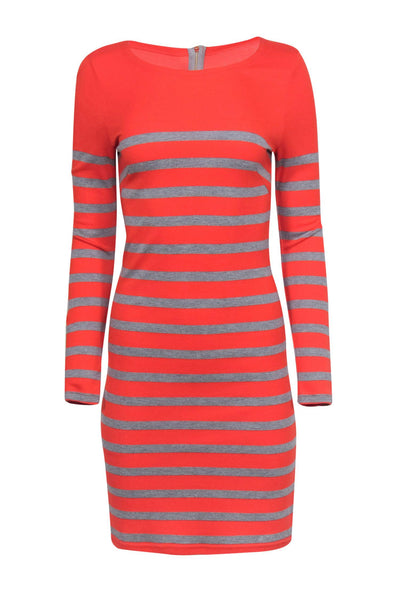 Current Boutique-Sail to Sable - Orange & Grey Striped Stretch Knit Dress Sz XXS