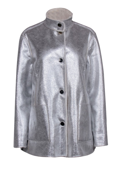 Current Boutique-Saks Fifth Ave - Silver & Cream Reversible Faux Fur Jacket Sz M/L