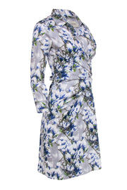 Current Boutique-Samantha Sung - Blue & White Floral Print Collared Wrap Dress Sz 6