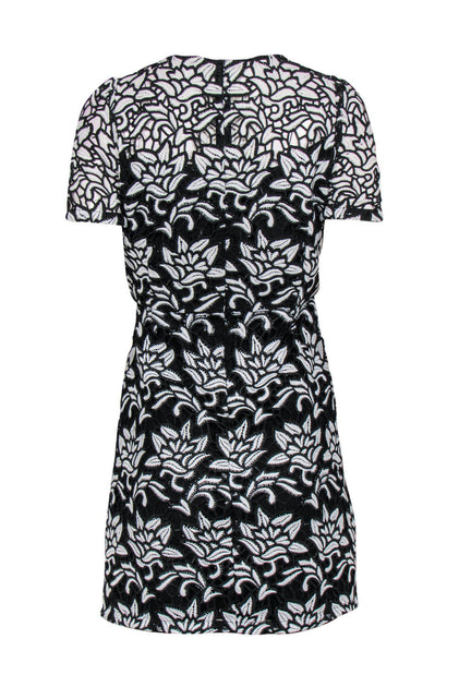 Sandro - Black & White Floral Lace Short Sleeve Sheath Dress Sz 2