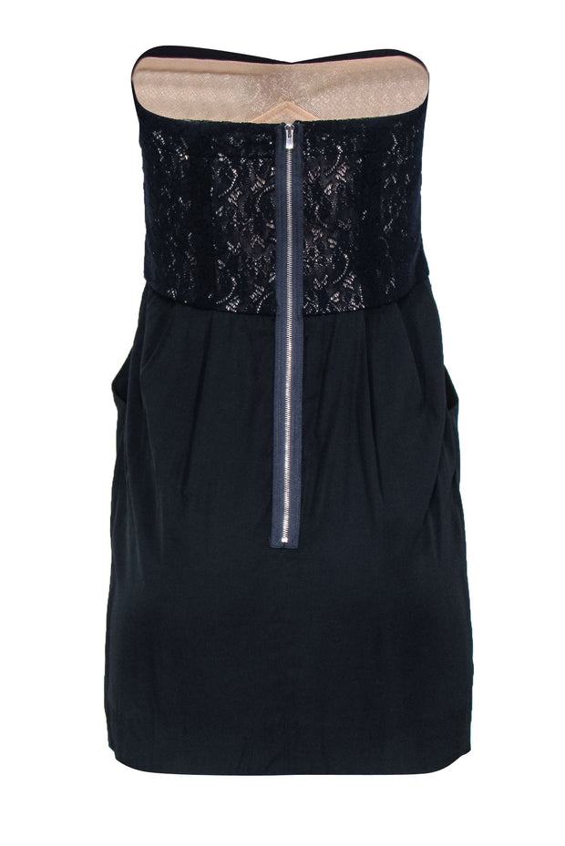 Current Boutique-Sandro - Navy & Black Lace Bodice Strapless Mini Dress Sz L