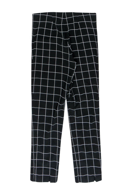 Sara Campbell - Black & White Windowpane Print Tapered Trousers Sz M