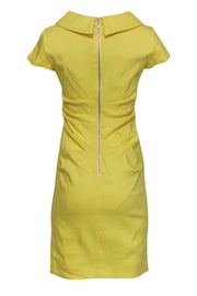 Current Boutique-Sara Campbell - Bright Yellow Short Sleeve Ruched Sheath Dress Sz 2