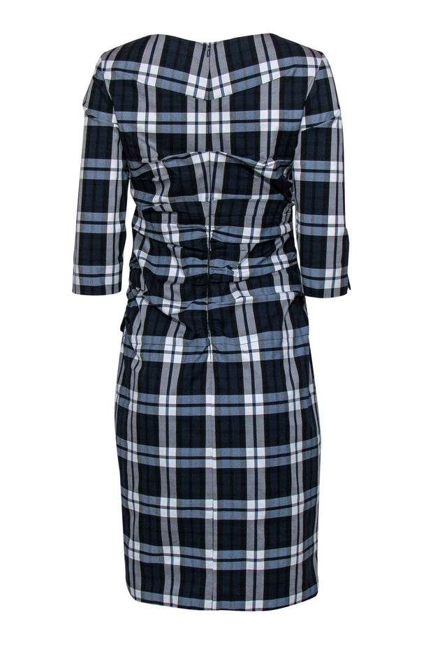 Current Boutique-Sara Campbell - Navy & White Plaid Quarter Sleeve Sheath Dress w/ Tie Sz 6