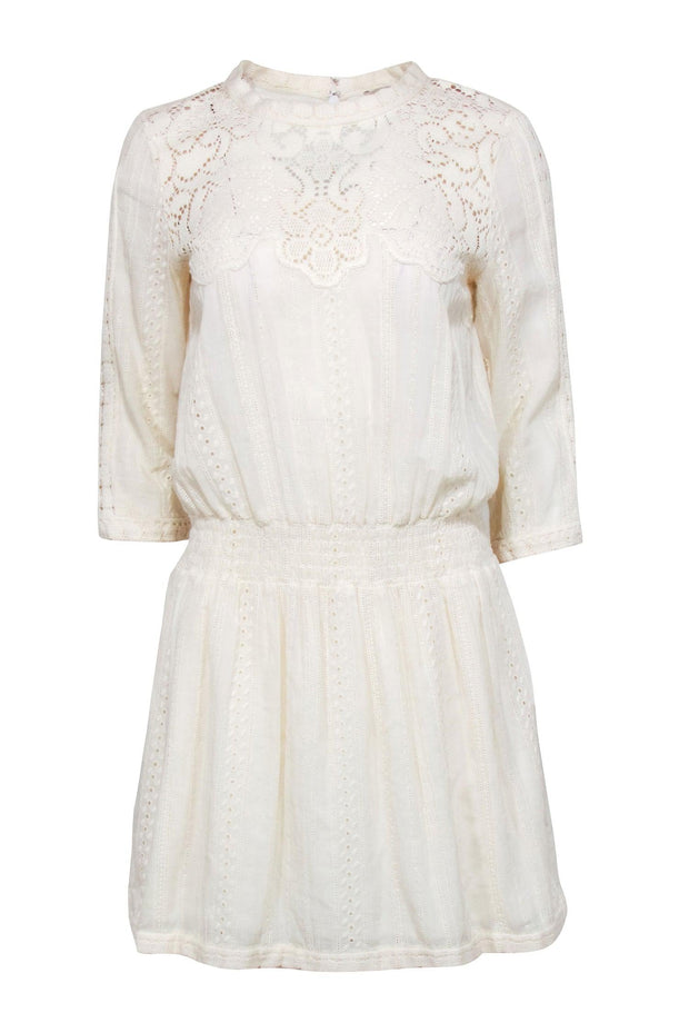 Current Boutique-Sea NY - Cream Embroider Lace Crop Sleeve Drop Waist Dress Sz 4