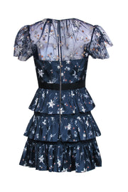 Current Boutique-Self-Portrait - Navy Tiered Star Print Mini Dress w/ Embroidery & Sequin Embellishment Sz 8