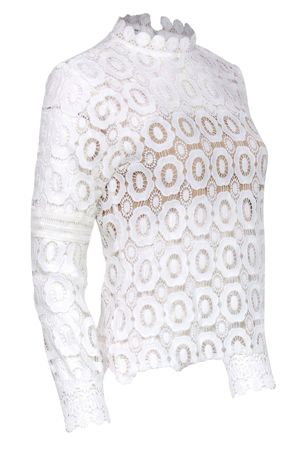 Current Boutique-Self-Portrait - White Crochet & Lace Long Sleeve Blouse Sz 4
