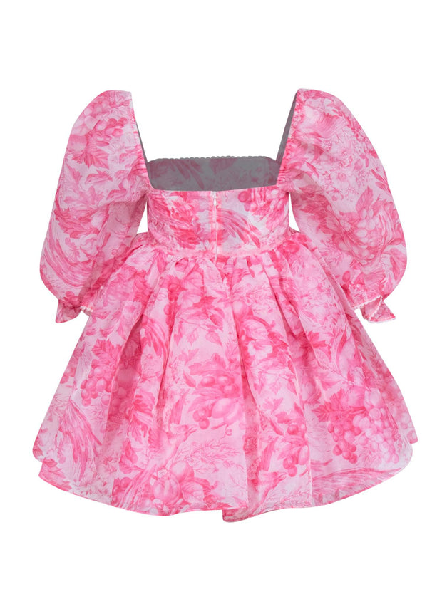 Current Boutique-Selkie - Pink & White Baby Doll Toile Puff Dress Sz S